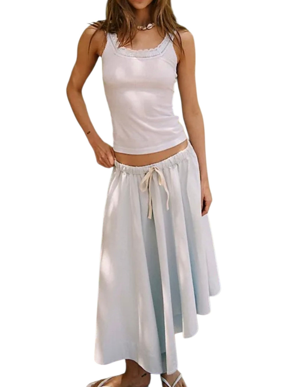 Free People  Coastal Ease Asymmetrical Drawstring Skirt Sz S